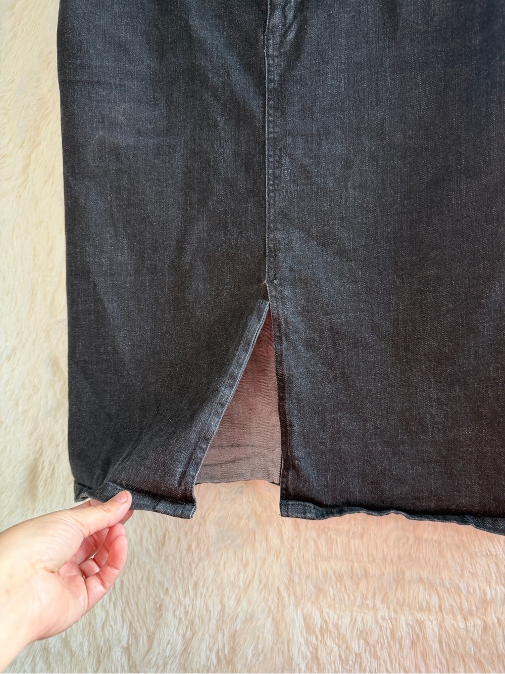 Lauren Ralph Lauren Boho Jean Midi Pencil Skirt 10 Black Wash Denim Front Slit - Picture 3 of 7